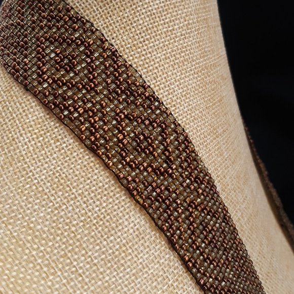 Geometric Pattern Loom Beaded Earth Tone Necklace - Picture 11 of 13